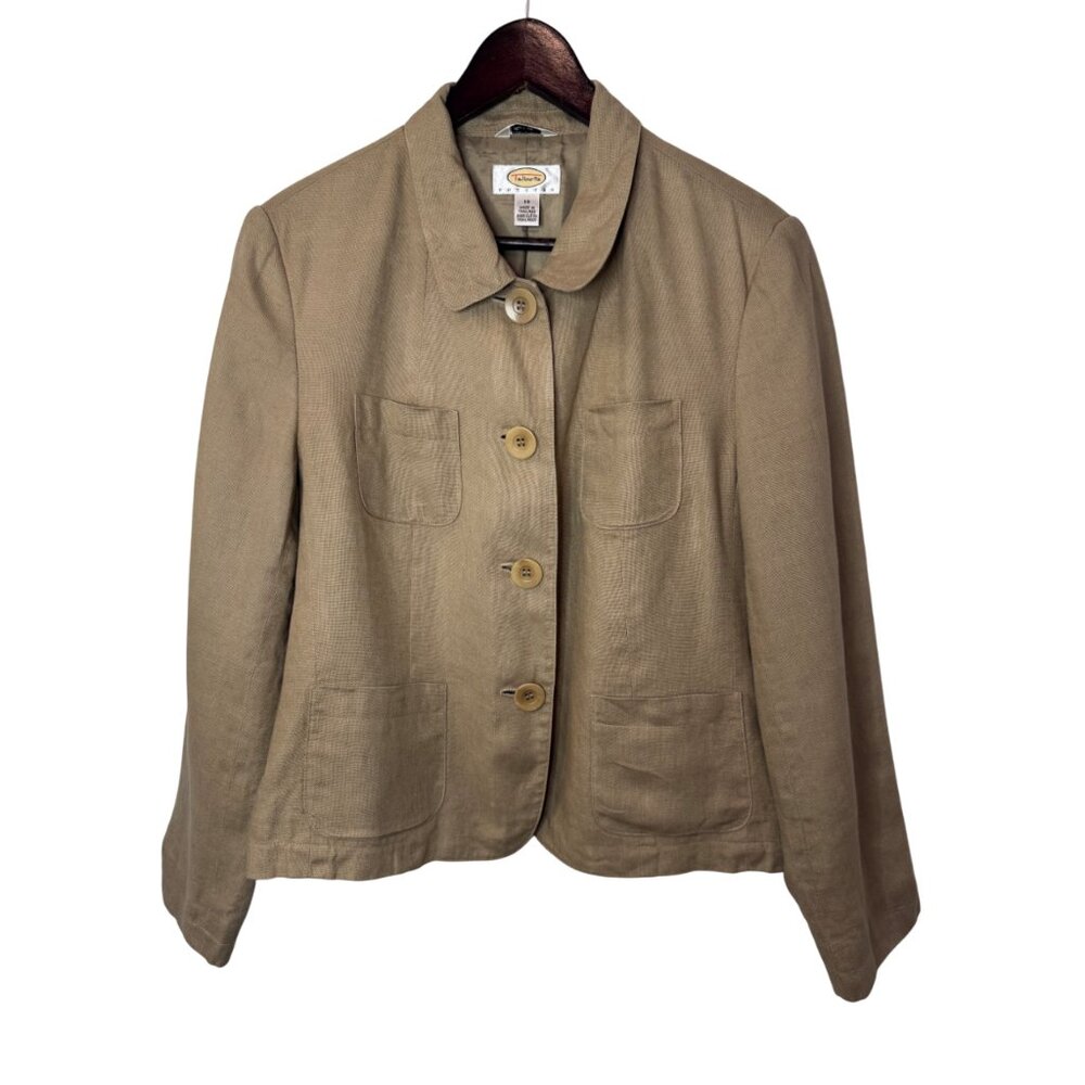 Talbots light brown linen button up blazer size 14